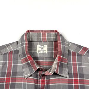 J.Crew Shirt Mens LargeTall Gray Red Plaid Flannel Workshirt Button Down Casual